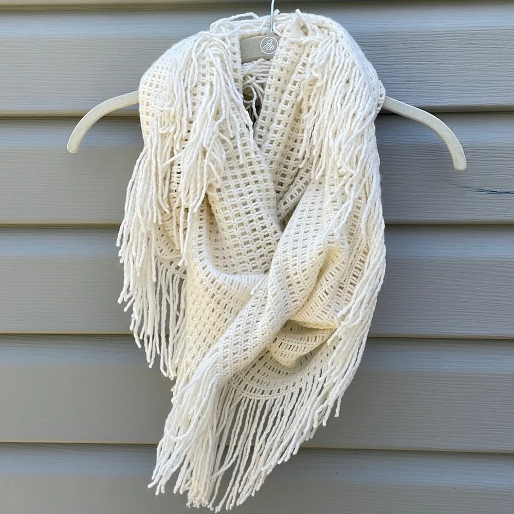 Bass Ivory Fringe Knit Infinity Scarf